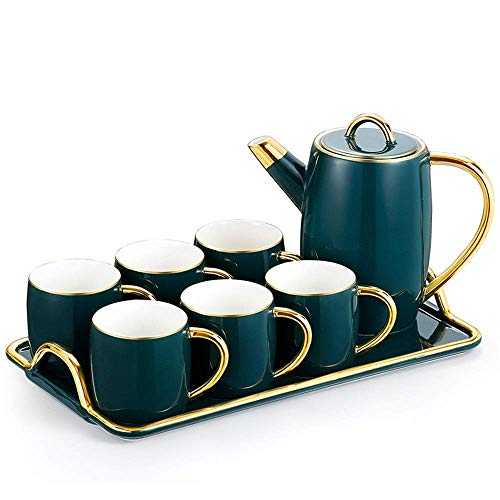 XINGYU Tea Sets 6 Piece Cups And Coffee Tray Afternoon Tea Drinkware Coffee Set 8 Pieces Nordic Style Glazed Porcelain Coffee And Tea Service For Party And Dinner For Household