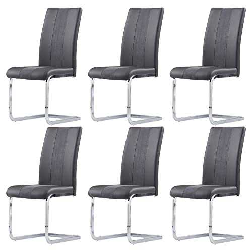 AINPECCA 6 Set of Velvet Grey Chrome Legs Dining chairs Meeting room office chairs Kichten chairs (Gray, 6)