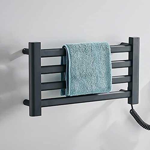 OUWTE Luxury Premium Flat Heated Towel Radiator Rail,Electric Straight Central Heating Ladder,Matt Central Heating Towel Warmer for Bathroom (D01 Black Right Wire)