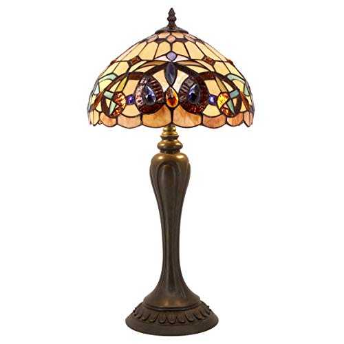 Tiffany Style Table Lamps Wide 12 Tall 22 Inch Serenity Victorian Stained Glass Lamp Shade 2 Bulb Desk Antique Night Light Resin Base for Living Room Bedroom Bedside End S021 WERFACTORY