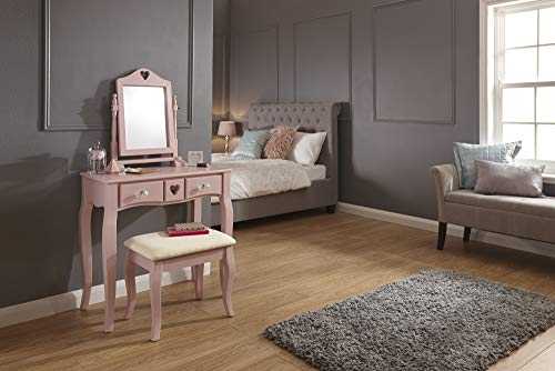 Home Source - Vanity Dressing Table With Stool & Mirror Pink 2 Drawer Dresser Heart Design