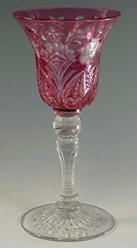 STEVENS & WILLIAMS Crystal Cranberry Fantasy Cut Wine Glass Variant