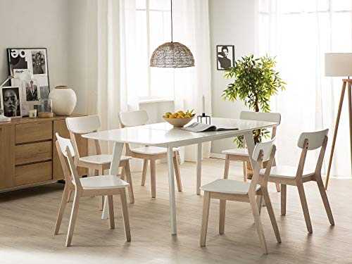 Beliani Scandinavian Dining Table 120/160 x 80 cm White Rectangular Extending Solid Wood Sanford