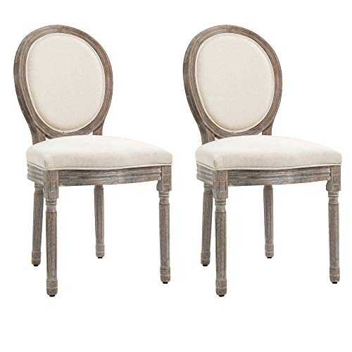 HOMCOM Set of 2 Elegant French-Style Dining Chairs w/Wood Frame Foam Seats Foot Pads Carved Legs Vintage Traditional Style Brushed Curved Back