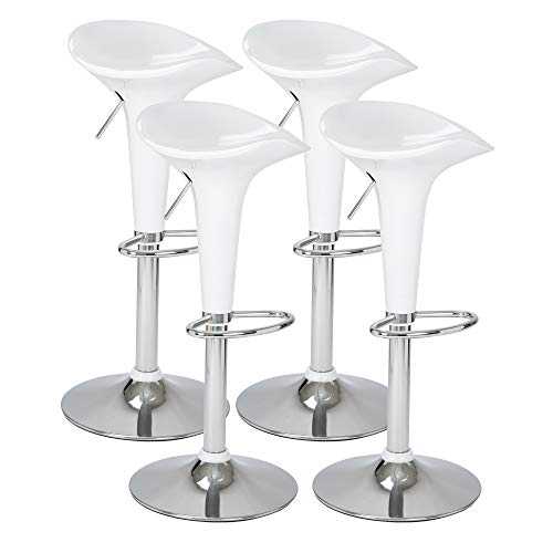 BRAVICH Set of 4 High Gloss Breakfast Barstool In White | ABS Gas Lift Hight Adjustable Bar Chairs | 360° Swivel Breakfast Bar Kitchen Stool With Backrest and Footrest