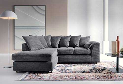 Abakus Direct Jumbo Cord Corner Sofa, Settee, Full Chenille Cord Fabric in Grey[Jumbo Cord Grey Left]