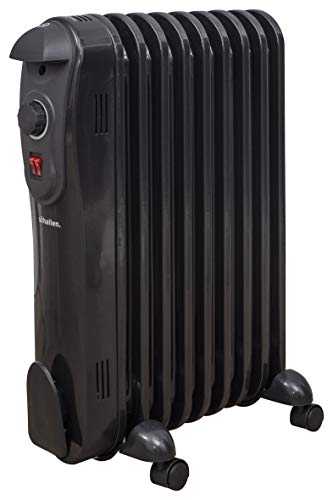 Schallen 2000W 9 Fin Portable Electric Slim Oil Filled Radiator Heater with Adjustable Temperature Thermostat, 3 Heat Settings & Safety Cut Off - 2Kw BLACK