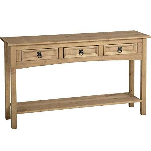 Seconique Corona 3 Drawer Console Table With Shelf in Distressed Waxed Pine