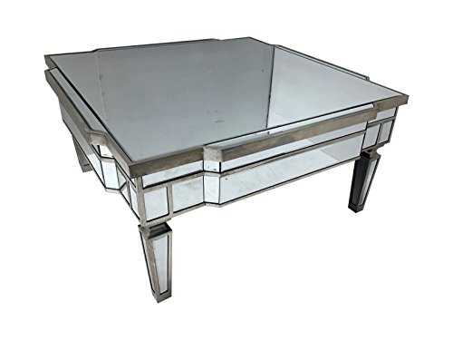 Interiors In Vogue Mirrored Glass Venetian Coffee Table - Living Room Furniture Square End Side With Silver Trim 