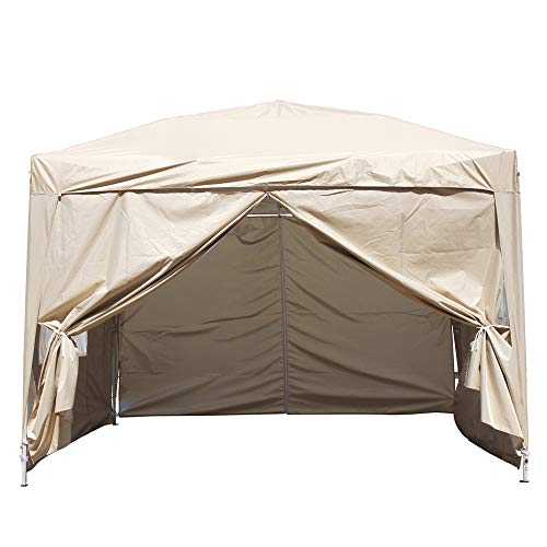 Greenbay 3m x 3m Pop-Up Garden Pop Up Gazebo with 4 x Weight-Bags, 4 x Side Panels and Carry Case - Choice of Colours (Beige)