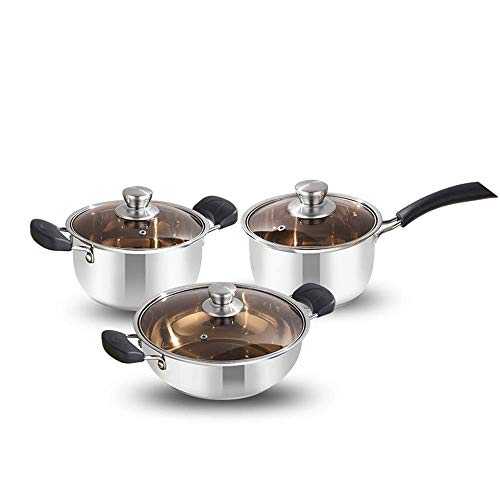 ShiSyan Cookware Set Stainless Steel Cookware Set Saucepans Stockpot And Frypans Set Suitable For All Cooktops Induction Cooker Pot & Pan Sets (Color : SILVER, Size : 18+20+26CM)