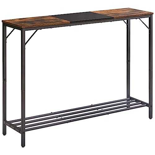 YMYNY Console Table, Industrial Entryway Table, Narrow Sofa Table with Shelves, Entrance Table for Hallway, Compact Display Table for Living Room, Corridor, Office, Rustic Brown and Black HST006HB