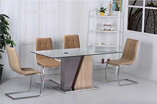 Olivia Glass Dining Table Champagne & Natural, Dining Room Table Only, 1600W x 900D x 760H, Dining Room Furniture