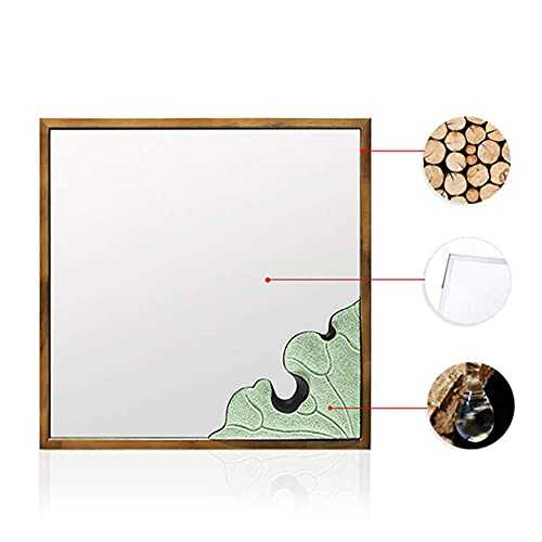 ZCYY Bathroom mirror Chinese style solid wood frame retro wall hanging sink mirror bathroom makeup mirror 60 * 60/80 * 60cm lotus leaf/bamboo square mirror