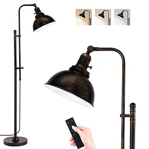 PARTPHONER Industrial Floor Lamp Adjustable, Rustic Farmhouse Reading Lamp in Aged Black Finish, Modern Standing Lamp with Remote Control Metal Shade for Living Room Bedroom Study Room Office Hotel