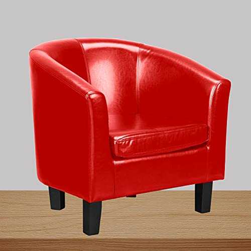 Luxury Faux Leather Tub Chair, Modern Tub Chairs, Living Room Armchairs with Soft Pillow Multi-Layer Design, Living Room Chairs with Soft Padded Arms and Seating for Reception Home Office (Red)