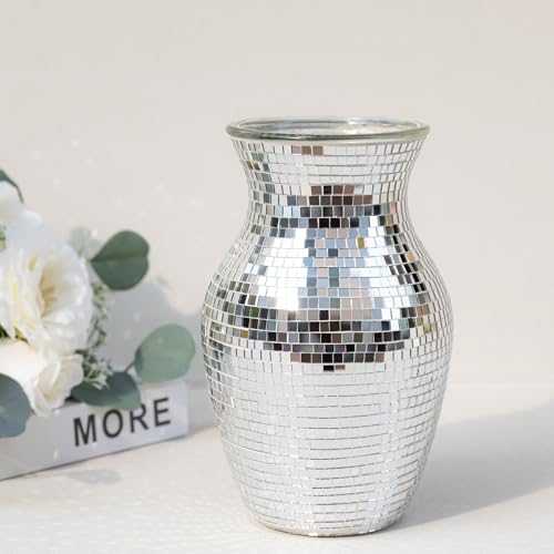 Silver Vase for Flower - Mosaic Glass Vase for Decor Disco Vases for Fashion Home Table Decoration Wedding Flower Arrangeme Centerpieces