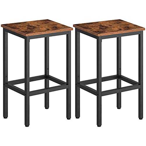 HOOBRO Bar Stools Set of 2, Industrial Kitchen Breakfast Bar Stools, Bar Chairs with Footrest, Counter Height High Stools, for Small Corner Space, Home Pub Garden Bar Table, Rustic Brown EBF65BY01G1