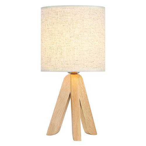 Mini Creative Wooden Table Lamp Tripod White Linen Lampshade Modern Table Lamp Fashion Nightlight for Office Night Table for Bedroom, Living Room, Office-13.4 Inches