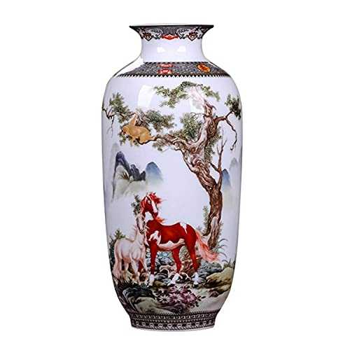 ECYC Chinese Ceramics Vase Handmade Fine Smooth Surface Decorative Animal Horses Vases, 10"