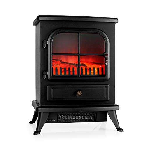 Klarstein St. Moritz Electric Fireplace - Heater, 1800 W, Flame Simulation, Built-In Fan Heater, Glass Front Panel, Nostalgic Design, Adjustable Flame Brightness, Black