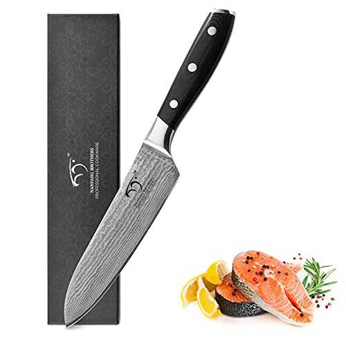 Damascus Chef Knife Santoku 7 Inch, Pro Grade 67 Layer VG-10 Damascus Stainless Steel Ultra Sharp Kitchen Knife, Santoku Knife by NANFANG BROTHERS, Presented in Gorgeous Gift Box