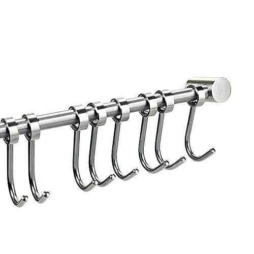 12 Hooks Wall Mounted Hanging Rail Rack For Kitchen Utensil Gadget Bathroom Holder Tool (SUS 304 - Solid Stainless Steel, will not rust) - MASS DYNAMIC
