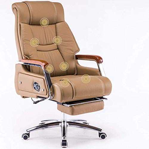 Desk Chair Computer Chair Home Comfortable Lunch Break Chair Massage Reclining Office Chair Leather Boss Chair Lift Swivel Chair Backrest Chair (Color : Cowhide Footstool-Beige) (Cowhide Footstool )