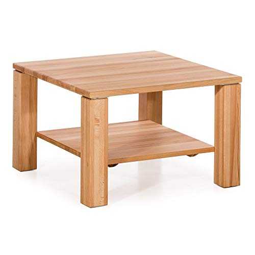 Amazon Brand - Alkove Hayes Square Solid Wood Coffee Table with 1-Shelf, 70 x 70 x 45cm, Core Beech