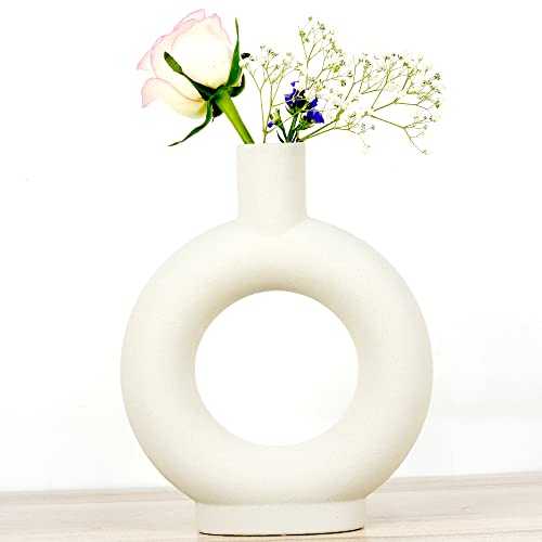 ASNOMY Ceramic Flower Vases, Nordic Minimalism Style Creative Vases Decoration for Centerpieces, Kitchen, Office or Living Room, Modern Geometric Decorative Abstraction Vases for Home Decor (O Style)
