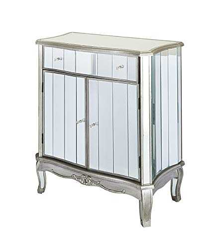 Abreo Mirrored Sideboard Shabby Chic Distressed Silver 2 Door 1 Drawer Cupboard Hallway Living Room
