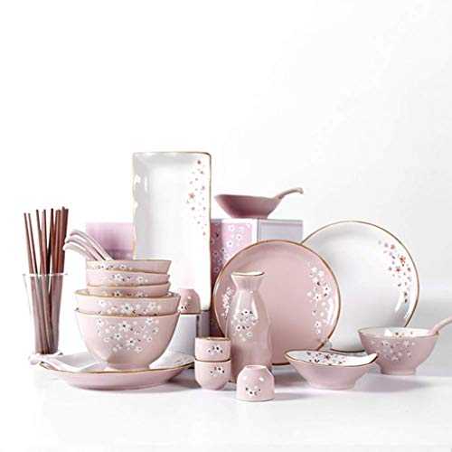MYYINGBIN 36 Pieces Pink Cherry Blossom Ceramic Dinner Set Porcelain Plate And Bowl Combination