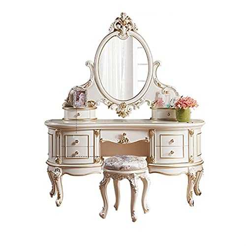 ZXNRTU Sturdy and Durable Dressing Table,European Style Dressing Table,French Dressing Table,Modern Dressing Table with Drawers and Oval Mirror Stool Makeup Vanity Dresser Set