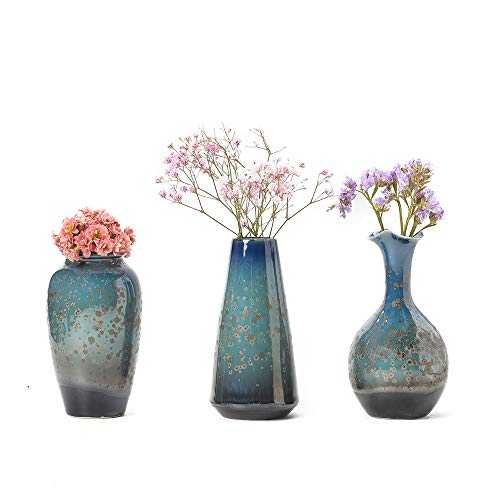 CHENP.HMC Ceramic Flower Vases Set of 3, Special Design Style of Flambed Glazed,Decorative Modern Floral Vase for Home Decor Living Room Centerpieces and Events