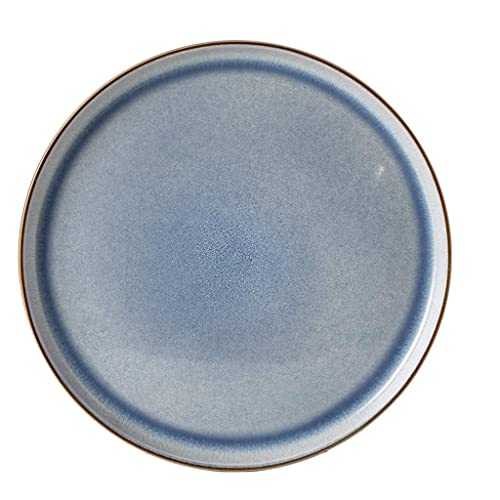XKUN Ceramics Dinner Plates, 6 Pieces Tableware Retro Blue Tone Flat Plate Set | Porcelain Dinnerware Serving Steak Dish for Restaurant