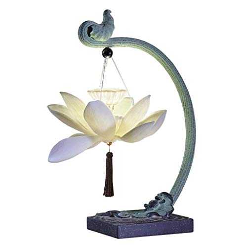 Bedside Table Lamp Classic Antique Table Lamp, Modern Minimalist Living Room Decoration Table Lamp, Creative Eye Protection Art Lotus Lamp Desk Lamps For Bedroom (Color : White)