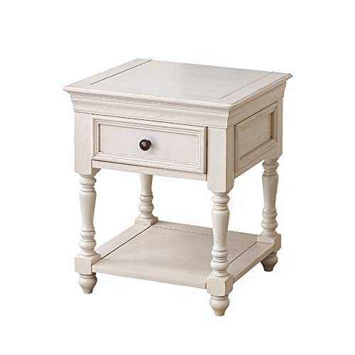 Accent Table Nightstand Bedroom Bedside Table American Country Solid Wood Antique White Bedside Table Phone Table Small Table (Size : 42cm)