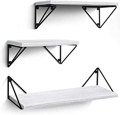 Floating Shelves White/Grey, Shelves For Wall Set Of 3, Each White Shelf Can Hold 40lbs, Wooden Wall Mounted Rustic Shelves For Kitchen, Bathroom, Home Office, Kids Room, Living Room And Bedroom.