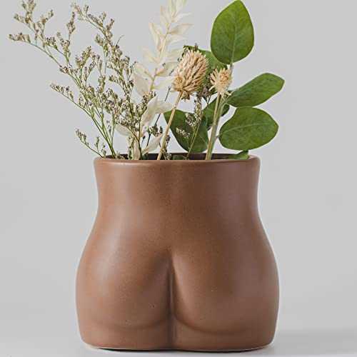 Bum Vase, Body Vase Female Form, Ceramic Butt Plant Pot, Small Booty Shaped Planter with Drainage for Flowers, Woman Cheeky Mini Sculpture Art Lady Vases Boho Chic Home Decor (Bottom, Speckled Brown)