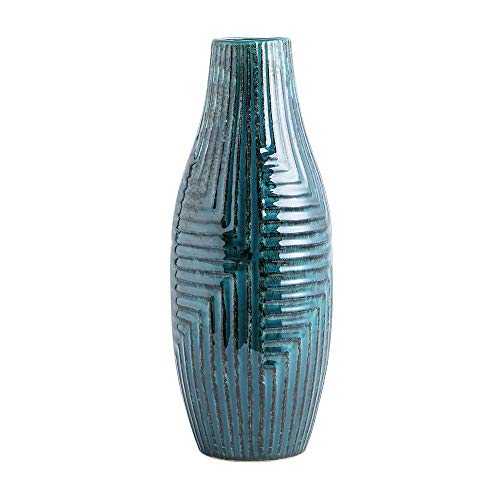 hjn Ceramic Vase- Teal Vase for Home Decor, Flower Vase for Centerpieces, Modern Decor Vases for Living Room/Bookshelf/Mantel/Home Decor Accents - Teal texture-Medium-13.8" H