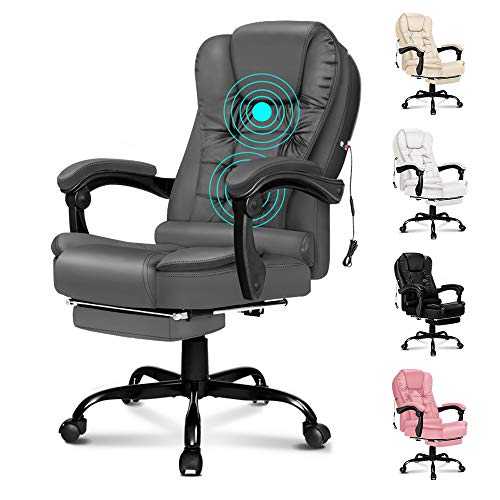 ELFORDSON Massage Office Chair Faux Leather Chairs with Footrest Ergonomic Executive Swivel Reclining for Home Computer Desk Chair (Massage Grey)