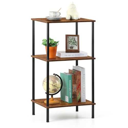 UOMIO Industrial High Side Table for Small Space 3-Tier Tall End Table with Open Storage Shelves Couch Table for Living Room Rustic Brown Bedside Tall Side Table Table, 40 × 32 × 76.5 CM