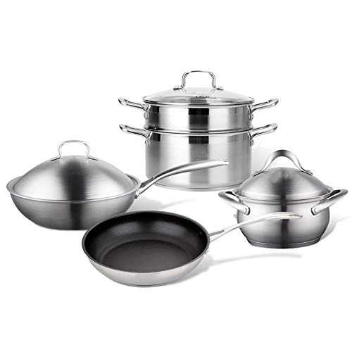 Cookware Set Cookware Set 4-Piece Stainless Steel Pot Pan Sets With With Stainless Steel Cover And Handles Induction Safe Steamer Saucepan Frypan Perform A Multitude of Cooking Tasks