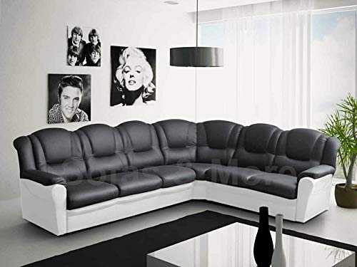 Texas Big Corner Sofa Suite - Black and White Faux Leather