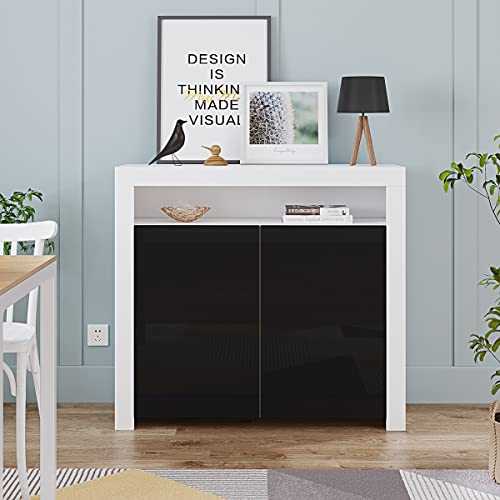 Panana Sideboard Storage Two Door Cabinet with RGB LED 16 Colors WxHxL 35x97x107cm (White+Black)