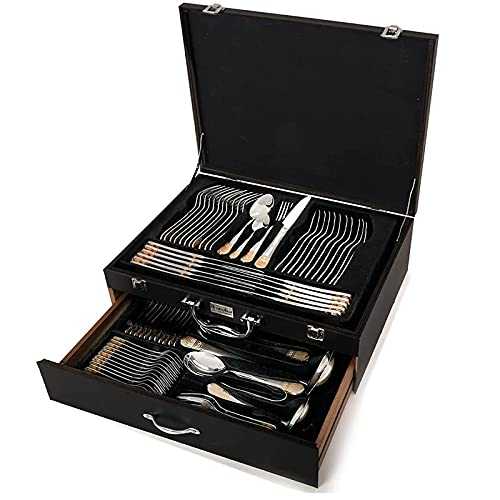 FVGBHN Cutlery Set Silverware Flatware Set 18/10 304 Surgical Stainless Steel W/24K Gold Plated Accents Service for 12 84