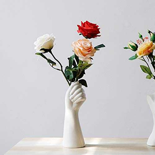Minimalist Vase Ceramic Hand Portrait Flower Plant Vase Creative Hand Shape Design Tabletop Plant Container Art Modern Home White Arm Ornaments for Home Office Decor