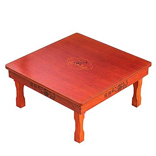 ZJYJFBY Folding Square Table, Korean Tatami Table/dining Table/tea Room Table/Kang Table/low Wooden Table, Printed Bay Window Table (Color : B, Size : 80cm)