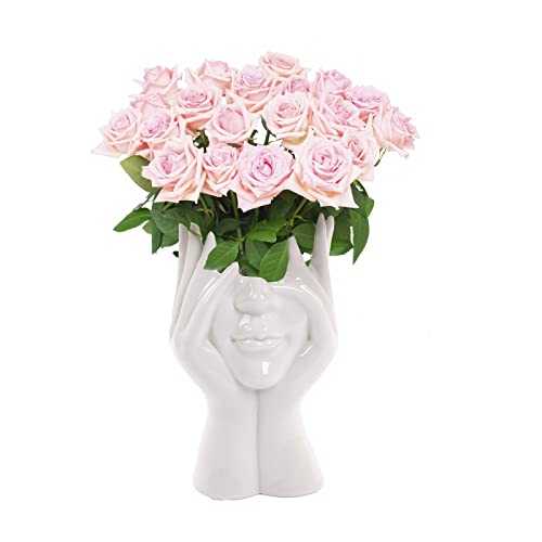 Owl's-Yard Abstract Girl Head Face Vase Flower Vase Ceramic Vases for Modern Boho Home Decor, Plant Pot, Planter Flower Decor, Modern Vase Decor, Ceramic Office Decorations (9*18*8.5cm)