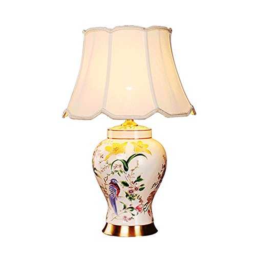 PIAOLING American Pastoral Classical White Ceramic Vase Table Lamp, Rice White Fabric Lampshade, Luxury Antique Brass Table Lamp, Modern Living Room Bedroom Study Office Lighting (Size : S-36 * 59cm)